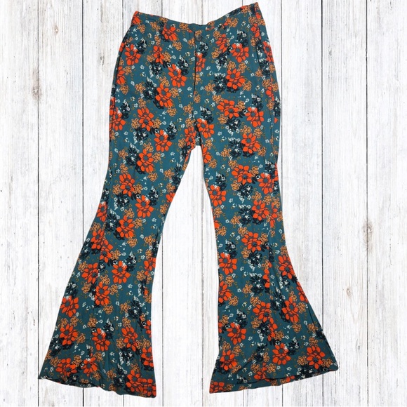 Free People Pants - Free People Can’t Take My Eyes Off Of You Floral Turquoise Orange Flare Pants